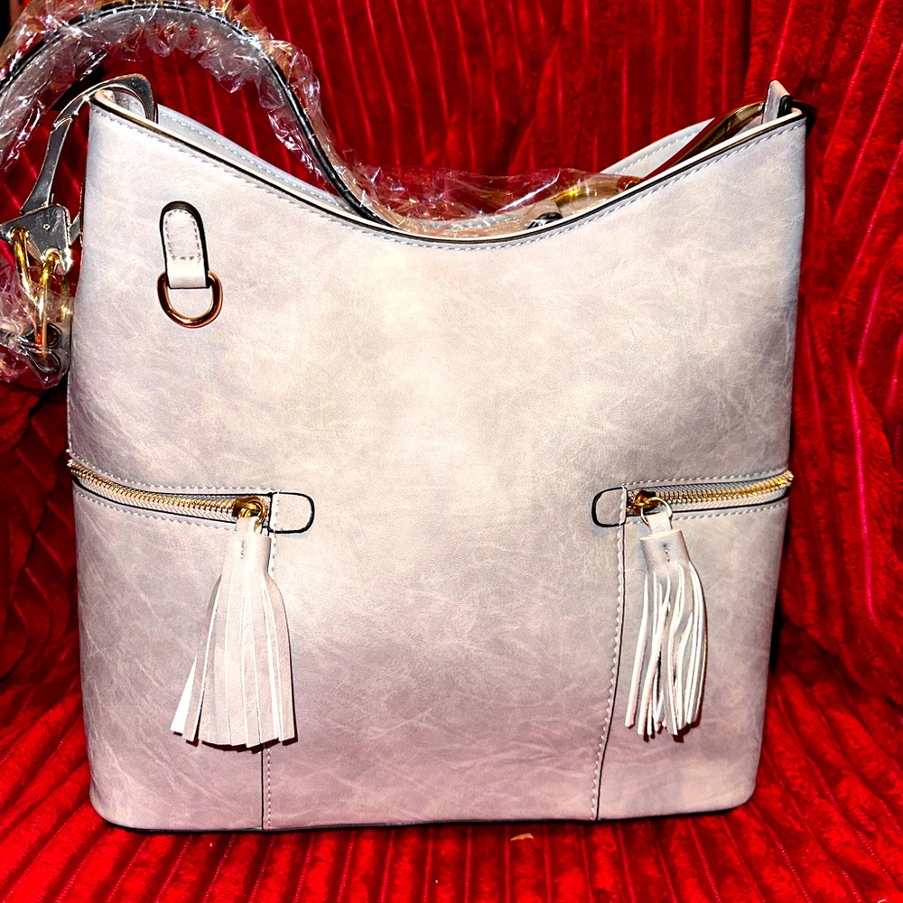 Hobo Bag with Side Tassel zipped pockets and with Matching Wristlet